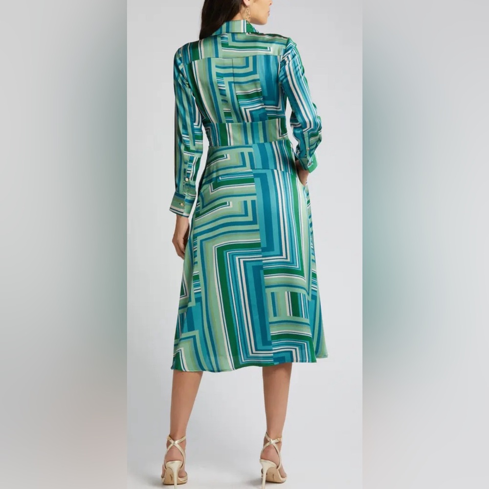 Tahari ASL Abstract Print Long Sleeve Satin Midi Dress size 8, NWT - Picture 10 of 15